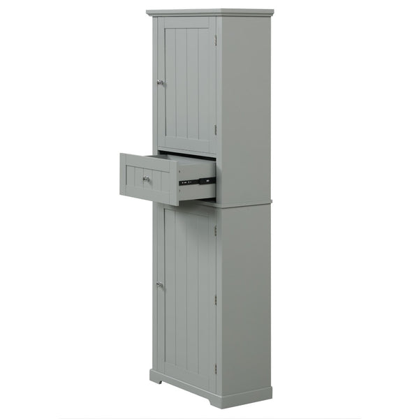 English Elm Tall Bathroom Storage Cabinet - Stylish Freestanding Organizer With Drawer & Adjustable Shelf In Grey N725P206890E-GIGA