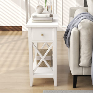 English Elm 2-Drawer Flip Top End Table with Drawer and Shelf, Narrow Accent Nightstand for Small Spaces White T3771P356665