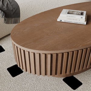 English Elm 47'' Oval Storage Coffee Table Fluted Wood Veneer Lift Lid Sculptural Living Room Accent Walnut W1435P293223