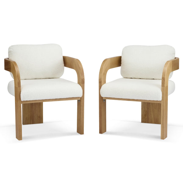 English Elm Christopher Knight Home® - 2-Pack Dining Chairs with Pillow Back and Curved Arms, Foam Seat Comfort, Sturdy Rubber Wood Frame White+Natural N779P298399C