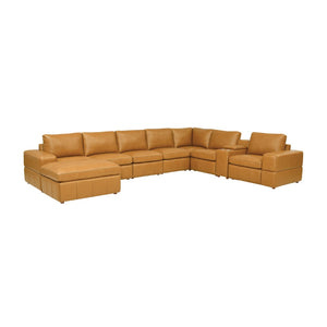 English Elm Large Square Arm Leather Match Modular Sectional for Open Concept Living Rooms Ginger B2748S00134