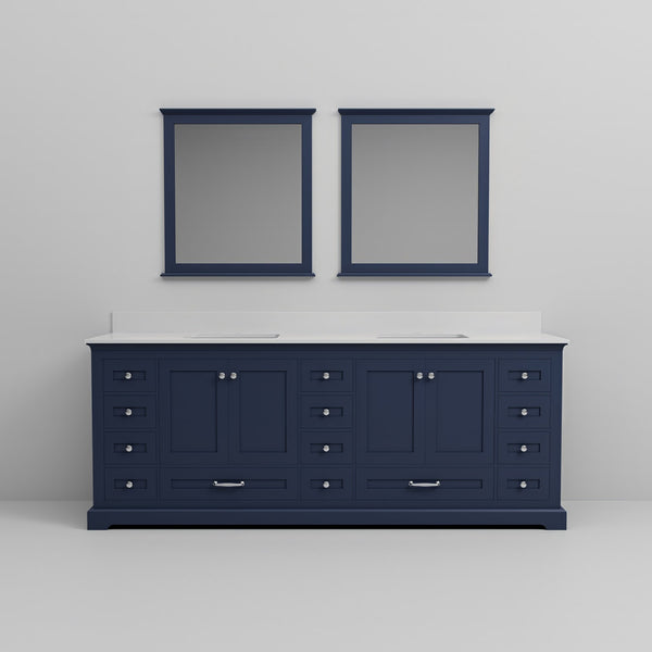 English Elm Navy Blue Double Bath Vanity 84"W x 22"D with Cultured Marble Top, Soft-Close Drawers & Mirrors B2731S00873