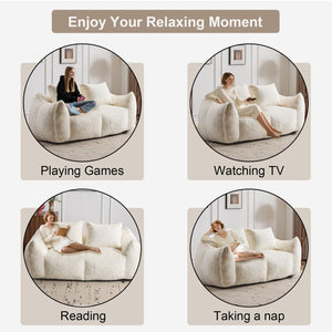 English Elm Giant Ultra Soft Fluffy Loveseat Bean Bag Sofa for Adults, Oversized Shredded Foam Couch with Pillows White W3723P353892
