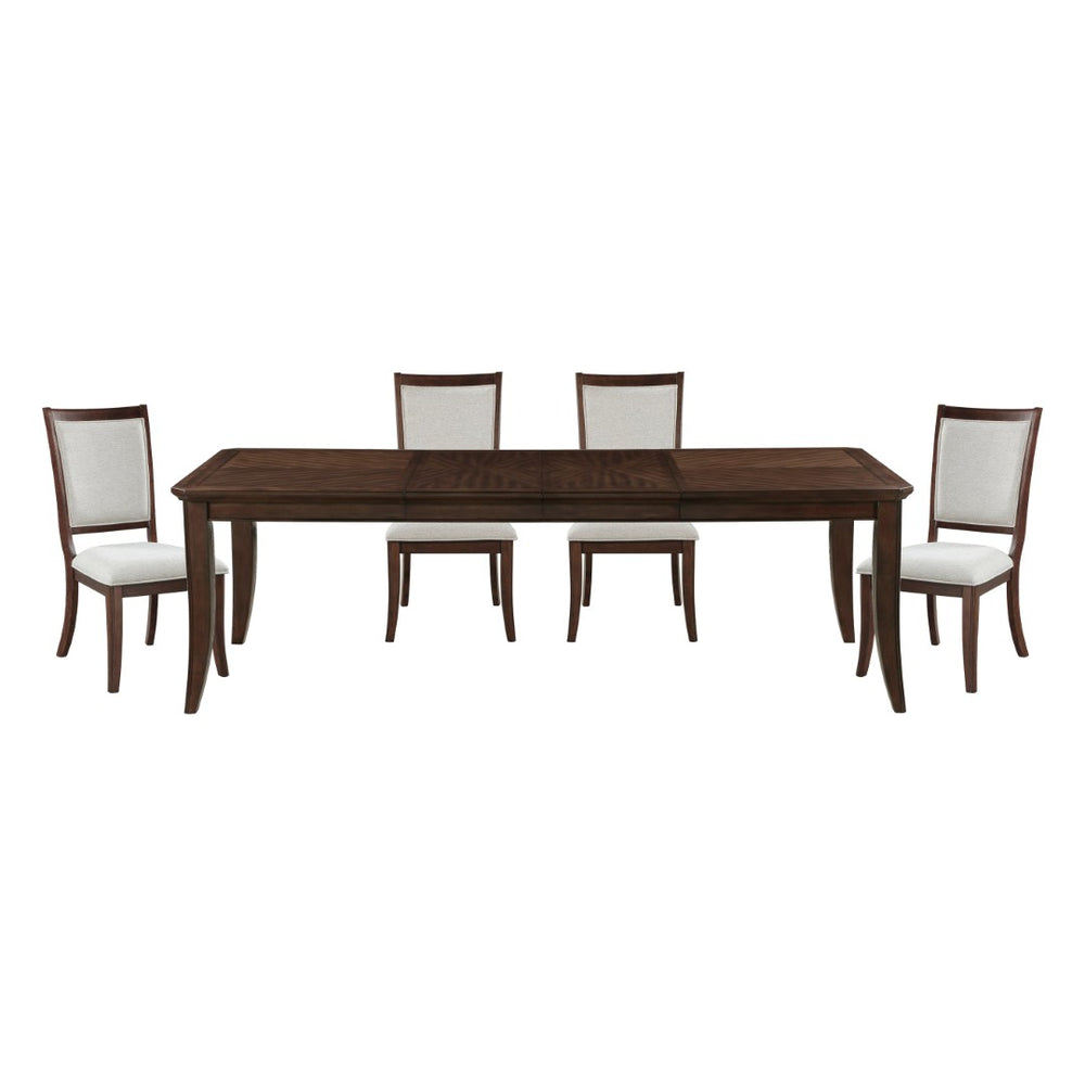 English Elm Formal Cherry Dining Set with Walnut Inlay Extends to Seat Eight in Solid Wood B011S02266