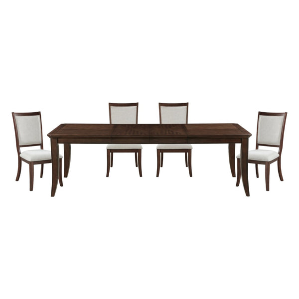 English Elm Formal Cherry Dining Set with Walnut Inlay Extends to Seat Eight in Solid Wood B011S02266