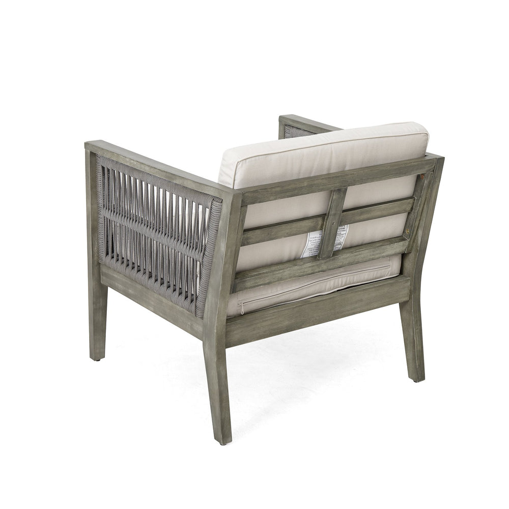 English Elm Christopher Knight Home® - 4-Pieces Acacia Wood Patio Furniture Set with Grey Rope & Beige Cushions, Weatherproof Deep Seating Set N780P171148F