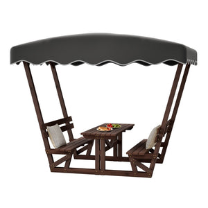 English Elm 5'x3' Wooden Gazebo Patio Shelter with Oxford Canopy Bench Seating and Slatted Table W1422S00075