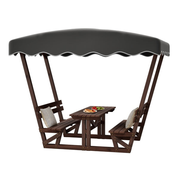 English Elm 5'x3' Wooden Gazebo Patio Shelter with Oxford Canopy Bench Seating and Slatted Table W1422S00075