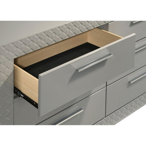 English Elm Pierce Six Drawer Diamond Embossed Dresser with Sleek High Sheen Finish for Modern Bedrooms Grey B062P447670