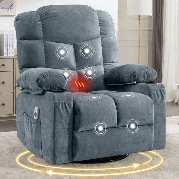 English Elm Massage Rocker Recliner Oversized Chair with Heat Vibration Usb Port and Storage Pockets W1807S00009