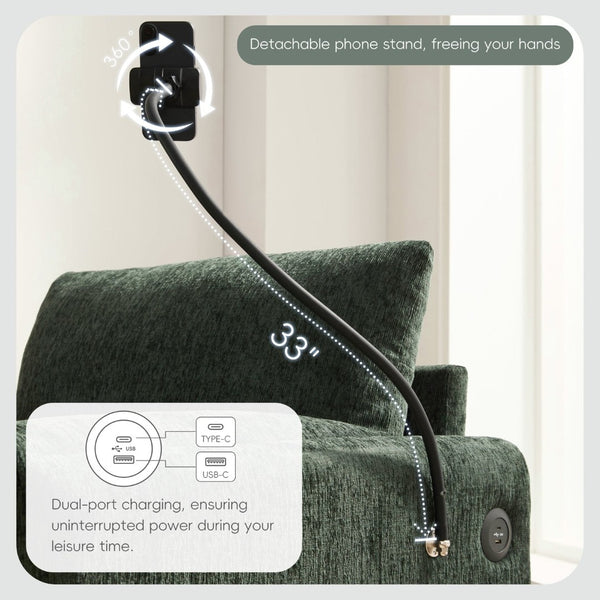 English Elm 37" Oversized Chenille Armchair with Ottoman Usb Charging Pocket Spring Living Room Green N723P387145F