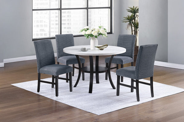 English Elm Modern Round 5pc Dining Set with Curved Legs and Lower Shelf — Seats Four, Stylish Durable Design Black,Dark Gray,White 51 L x 51 W x 6 H B011S01725