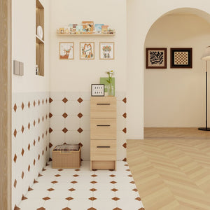 English Elm 12" Wall-mounted Oak Plywood Bathroom Linen Cabinet Slim Floating Single Door Storage W3450P440610