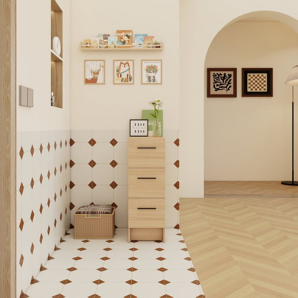 English Elm 12" Wall-mounted Oak Plywood Bathroom Linen Cabinet Slim Floating Single Door Storage W3450P440610