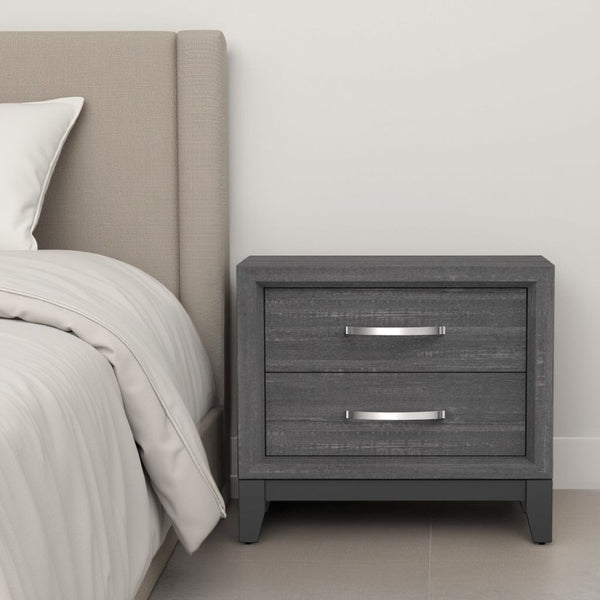 English Elm Erica 2 Drawer Nightstand Gray Wood Grain Finish with Chrome Handles Tapered Legs B056P412622