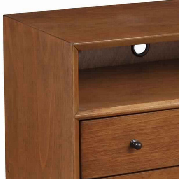 English Elm 2 Drawer Solid Wood Nightstand with Open Shelf and Splayed Legs for Modern Bedrooms B056P416796