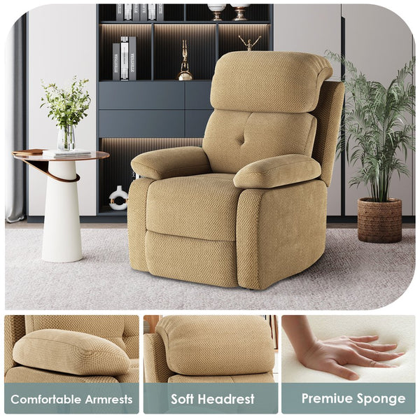 English Elm Small Recliner Chair with Padded Cushioning and Acacia Wood Frame, Easy Assembly, 330lb Capacity Camel T3623P408675