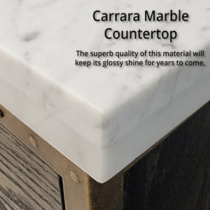 English Elm Grey Oak Double Bath Vanity With Carrara Marble Top & Mirrors - Elegant Storage Solution For Your Bath B2731S01655