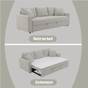 English Elm Connie Beige Boucle Sleeper Sectional Sofa w/ Full Pull-Out Bed, Removable Covers & Plush Foam Comfort B2726P250929