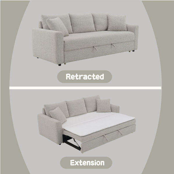 English Elm Connie Beige Boucle Sleeper Sectional Sofa w/ Full Pull-Out Bed, Removable Covers & Plush Foam Comfort B2726P250929