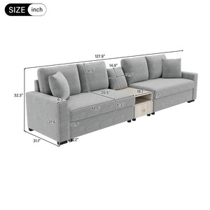 English Elm Modern Chenille Modular Sofa with Storage Armrest Console Table Living Room Seating Grey N763S000064E