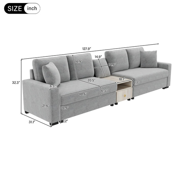 English Elm Modern Chenille Modular Sofa with Storage Armrest Console Table Living Room Seating Grey N763S000064E