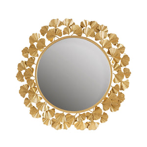 JLA Home Martha Stewart - Gingko Sculptural Leaf Round Wall Mirror 30.5" — Metallic Iron Frame, MDF Backing, Pre-Hung Elegance MT160-0021