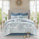 Madison Park Isla Global Inspired 8 Piece Cotton Floral Printed Reversible Comforter Set MP10-5805 Blue