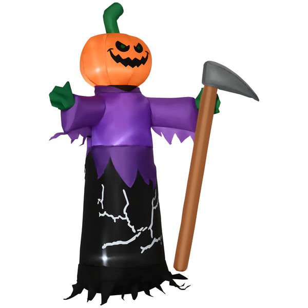 English Elm Outsunny Inflatable 5ft Pumpkin Grim Reaper with Bright LED Lights, Waterproof Yard Décor for Halloween Purple W2225P217525