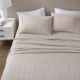 Beautyrest Oversized Flannel Casual 4 Piece Sheet Set BR20-1857 Beige Windowpane