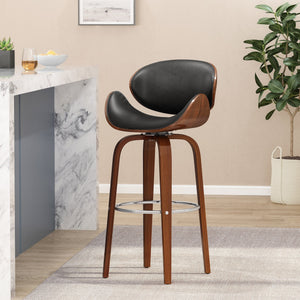 English Elm Christopher Knight Home® - 30" Mid-Century Modern Upholstered Swivel Barstool with Beech Frame, Concave Seat, Easy-Clean Leather Finish Black 67493.00PUMDNT