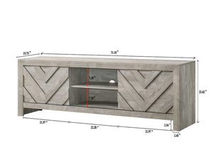 English Elm 1pc Rustic Geometric Chevron Entertainment Console TV Stand with Washed Wood Finish and Ample Storage Spaces Gray 70.16 L x 20.47 W x 31.42 H B2741P295483