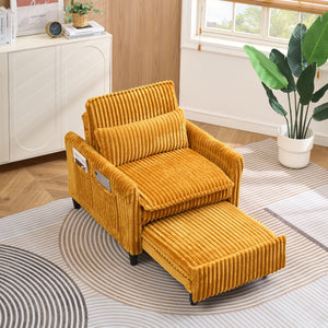 English Elm Yellow Corduroy Compact Sofa Bed for Small Spaces – Cozy Single Seat, Sponge Cushion, Solid Wood Frame W1658P290465