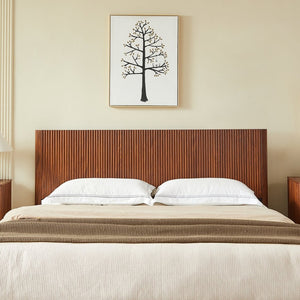 English Elm King Platform Storage Bed Walnut Hydraulic Lift Corrugated Wood Headboard Frame W1820S00060