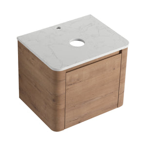 English Elm 24'' Wall-Mounted Bathroom Vanity with Soft-Close Door, Rounded Edges, Plywood Build, Space-Saving Design Imitative Oak W999P348976