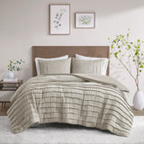 Beautyrest Maddox Casual 3 Piece Striated Cationic Dyed Oversized Comforter Set with Pleats BR10-3868 Natural