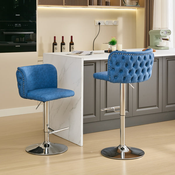 English Elm A&A Modern Swivel Barstools With Adjustable Height & Chrome Base - Stylish Blue Pu Upholstery, Set Of 2 W1143P193494