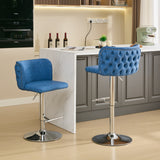 English Elm ,Swivel Barstools Adjusatble Seat Height With Chrome Base, Modern Pu Upholstered Bar Stools With The Whole Back Tufted, For Home Pub and Kitchen Island,Blue, Set Of 2