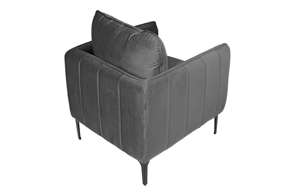 English Elm Accent Chair Velvet Upholstered Channel Tufted Arms with Bold Metal Legs Modern Lounge Gray B089P416551