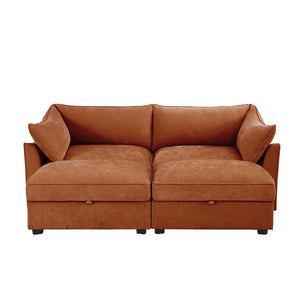 English Elm 2 Seater Sofa With Footrest, Movable Ottomans & Hidden Storage - Stylish Chenille For Small Spaces W3041S00204