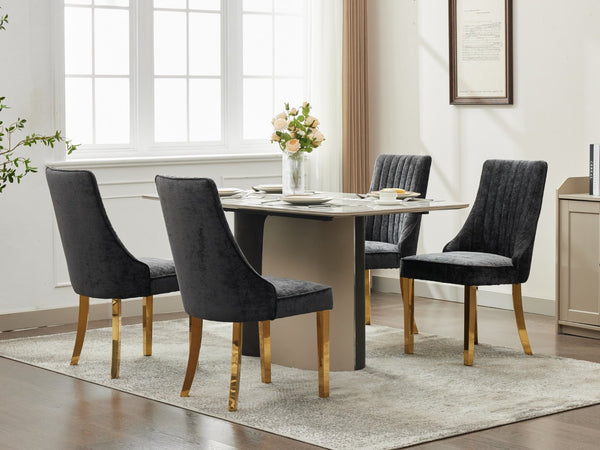 English Elm Rayon Chenille Dining Chairs Set Of 2 - Elegant Upholstered Accent Chairs With Gold-Plated Legs W1143P293315-GIGA