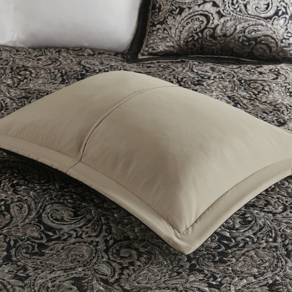 English Elm 5 Aubrey Reversible Jacquard Bedspread Set Queen – Black Gold Paisley, Quilted Shams & Decorative Pillows B03597641