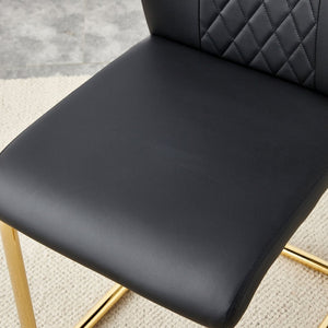 English Elm Table Set - Modern Minimalist Round Clear Glass Table With Black Pu Leather Chairs & Gold Legs W1151S01714-GIGA