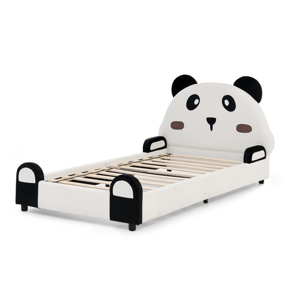English Elm Twin Panda Shaped Velvet Kids Bed Solid Wood Frame with Padded Safety Bumpers W1413P384935