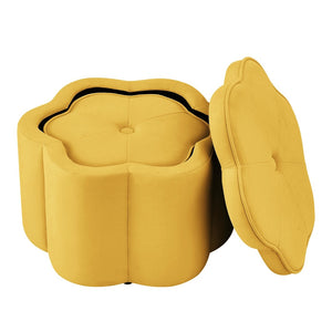English Elm Set of 2 Flower Petal Velvet Storage Ottomans Sculptural Nesting Seating for Living Room Yellow W2186P440356