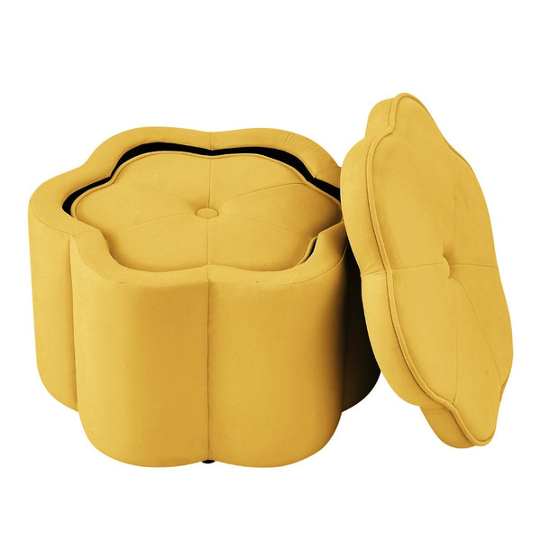 English Elm Set of 2 Flower Petal Velvet Storage Ottomans Sculptural Nesting Seating for Living Room Yellow W2186P440356