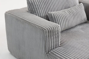 English Elm Sofa Bed Compact Corduroy Convertible Sleeper with Lumbar Pillows for Studio Apartments Grey W3326P345961