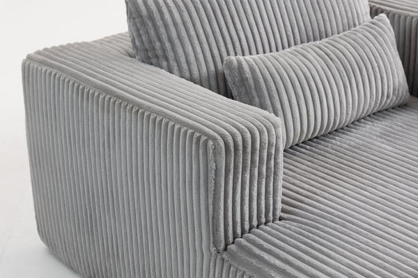 English Elm Sofa Bed Compact Corduroy Convertible Sleeper with Lumbar Pillows for Studio Apartments Grey W3326P345961