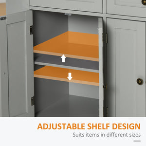 English Elm HOMCOM Mobile Kitchen Island Cart with Rubberwood Butcher Top, Locking Casters, Drawers & Shelves for Organized Prep and Storage Grey W2225P173893