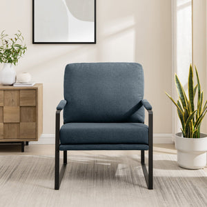 English Elm Walker Edison - Contemporary Indigo Blue Square Metal Frame Accent Chair with Upholstered Arms, Steel Frame, Easy Assembly B185P169254